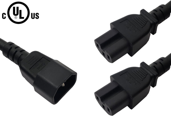 C14 to 2x IEC C15 Power Splitter Cable - SJT