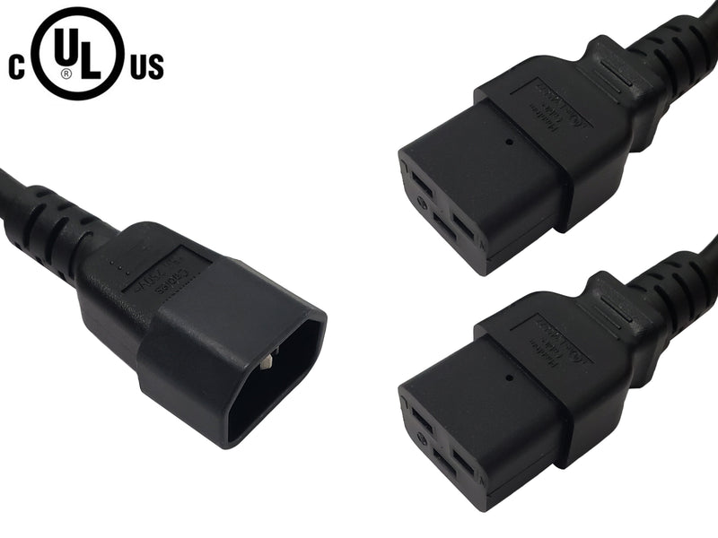 C14 to 2x IEC C19 Power Splitter Cable - SJT