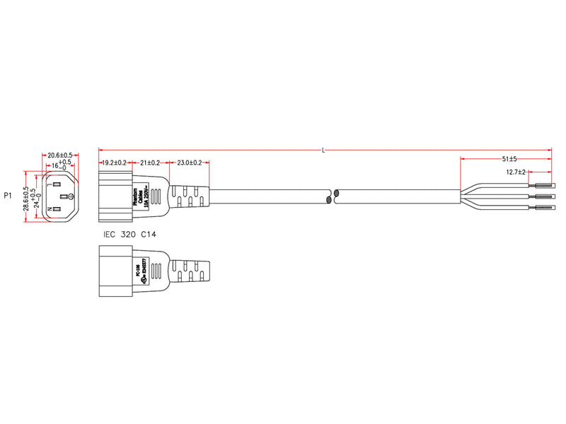 C14 to ROJ Power Cable - SJT