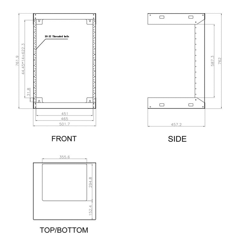 19 inch Open Frame Wall Mount Rack - 18 inch Depth - 15U