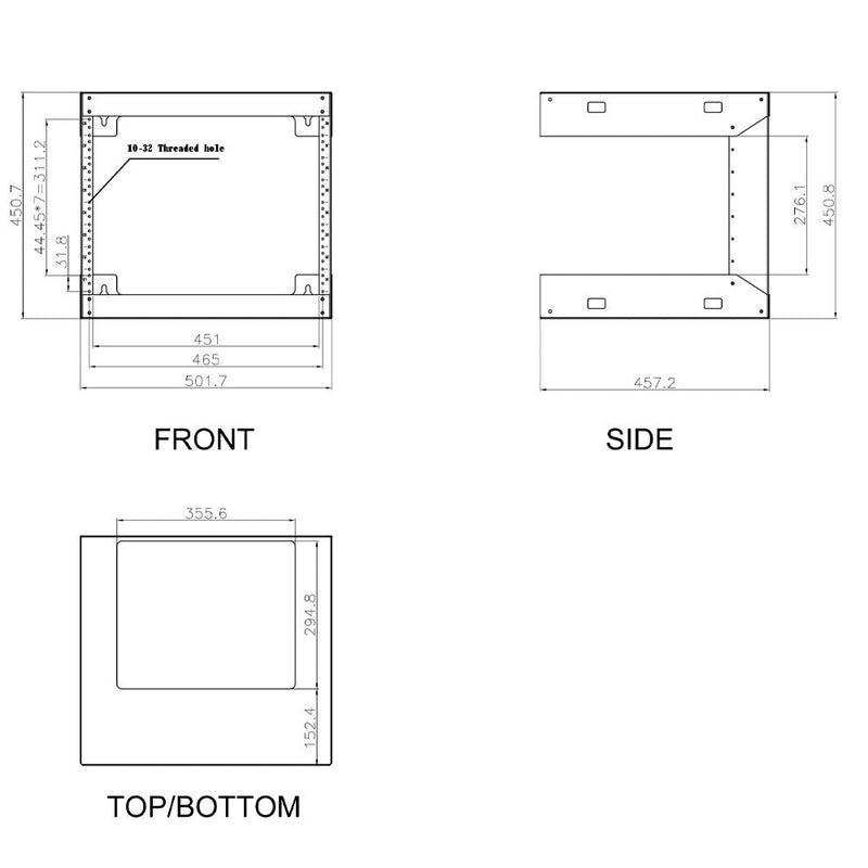 19 inch Open Frame Wall Mount Rack - 18 inch Depth - 8U