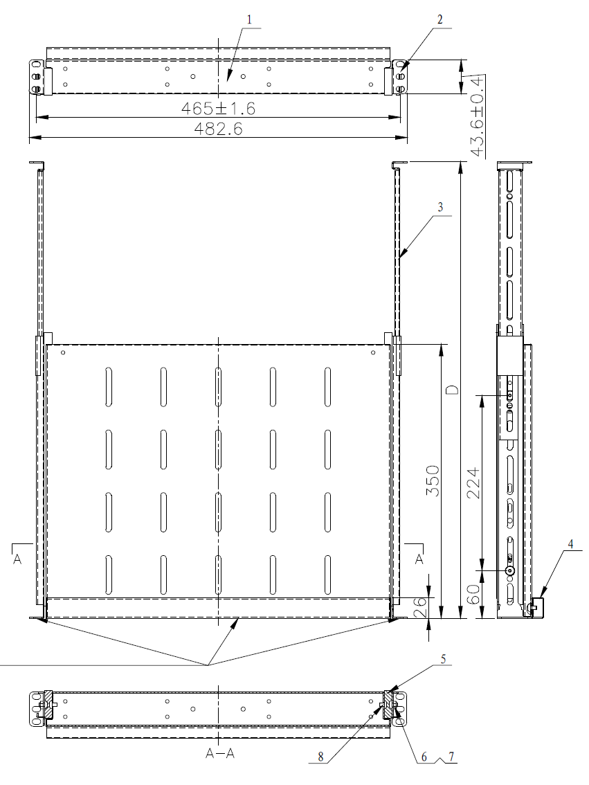 19 inch 4-Post Sliding Vented Shelf - 13.75 inch Depth - 1U