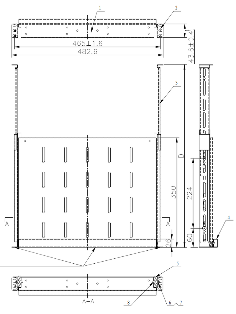 19 inch 4-Post Sliding Vented Shelf - 13.75 inch Depth - 1U