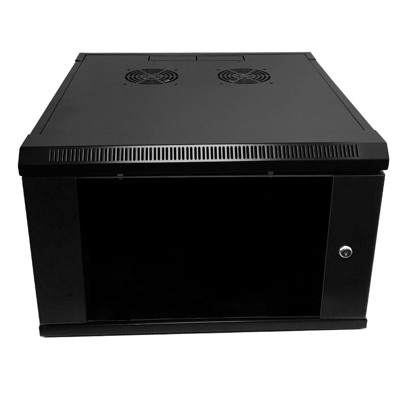 Wall Mount Cabinet 6U x 19.5 inch Usable Depth, Glass Door - Black