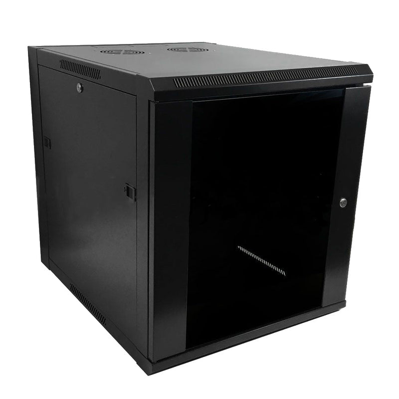 Wall Mount Cabinet 12U x 23 inch Usable Depth, Glass Door - Black