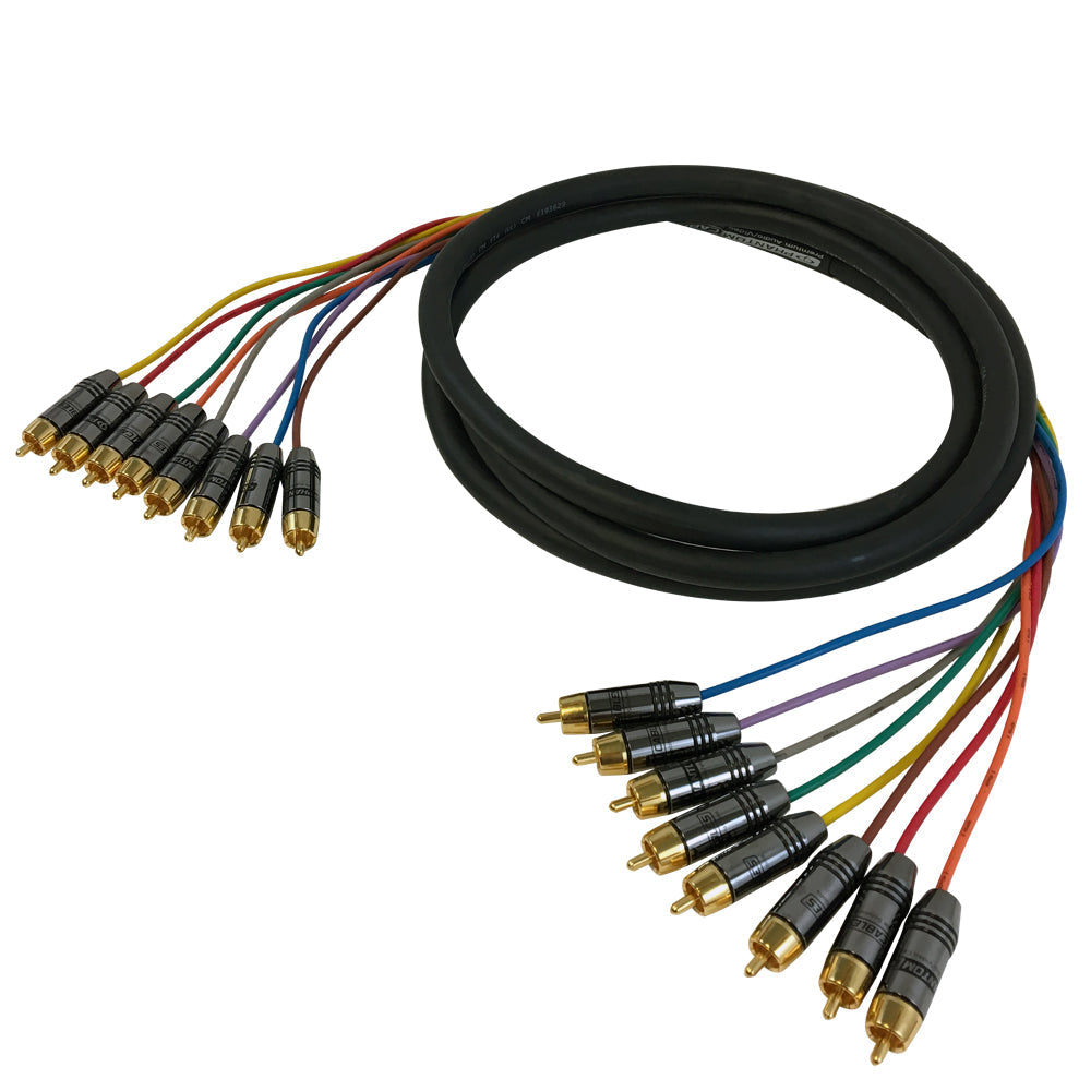 Premium Phantom Cables RCA Male to RCA Male Analog 8-Channel Snake Cable