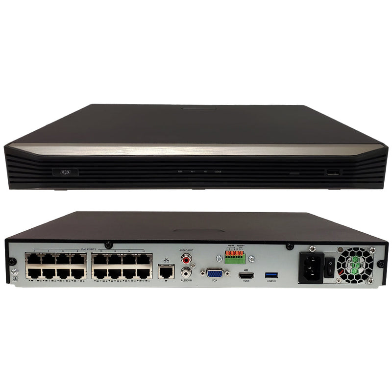 16-Channel IP NVR 8MP 4K 160Mbps 16x PoE 2x SATA - 1U