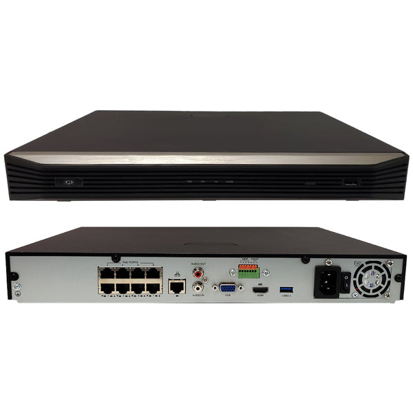 8-Channel IP NVR 8MP 4K 80Mbps 8x PoE 2x SATA - 1U