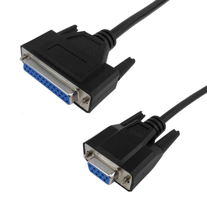 DB9 to DB25 Female Serial Cable - Null-Modem