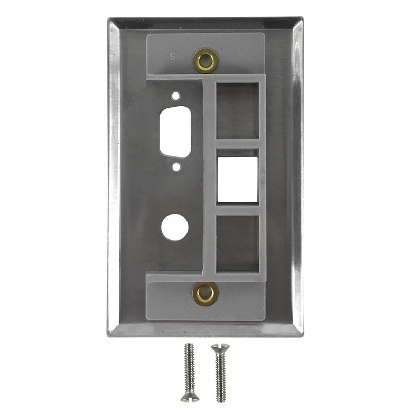 Wall plate Single Gang, DB9, 3/8 inch, 1x Keystone - Stainless Steel