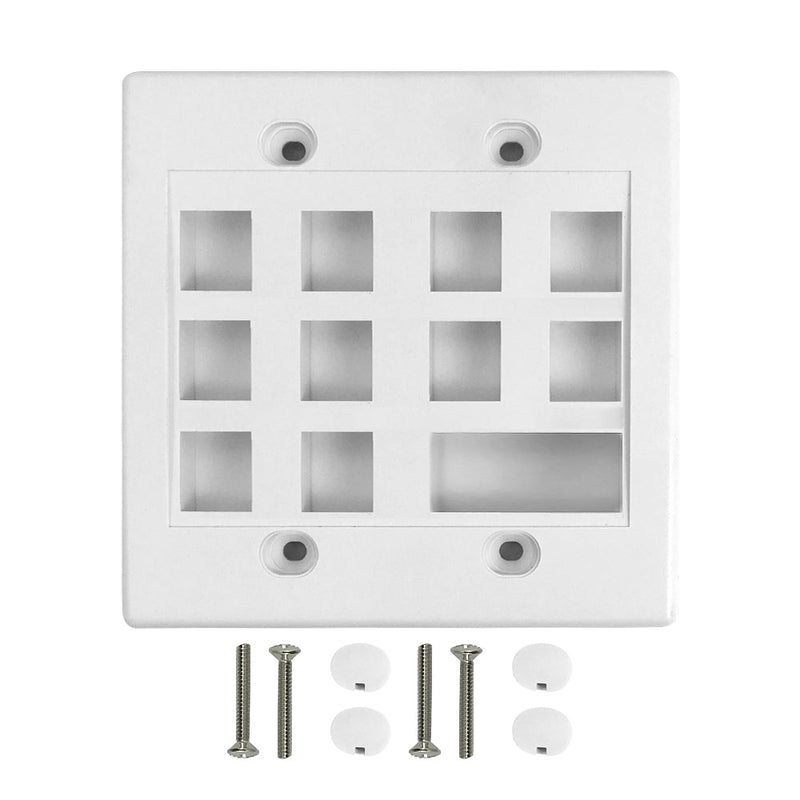 Wall Plate, 10-Port Keystone + 1-Port Dual Keystone, Double Gang - White