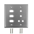 Double Gang, 3 x ICDB Size Cutout , 4 x 3/8 inch Hole Stainless Steel Wall Plate