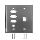 Double Gang, 3 x ICDB Size Cutout , 1 x 3/8 inch Hole, 1 x Keystone Stainless Steel Wall Plate