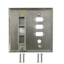 Double Gang, 3 x ICDB Size Cutout , 1 x 3/8 inch Hole, 1 x Keystone Stainless Steel Wall Plate