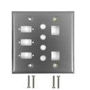 Double Gang, 3 x ICDB Size Cutout , 4 x 3/8 inch Hole, 2 x Keystone Stainless Steel Wall Plate