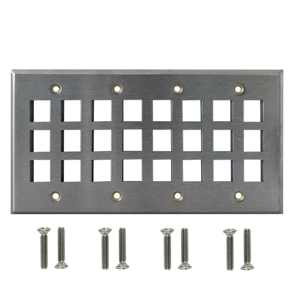Four Gang, 24-Port Keystone Stainless Steel Wall Plate