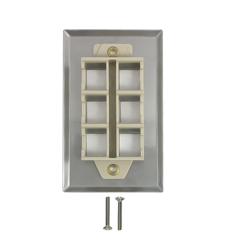 Single Gang - 6 x Keystone - Stainless Steel Wall Plate