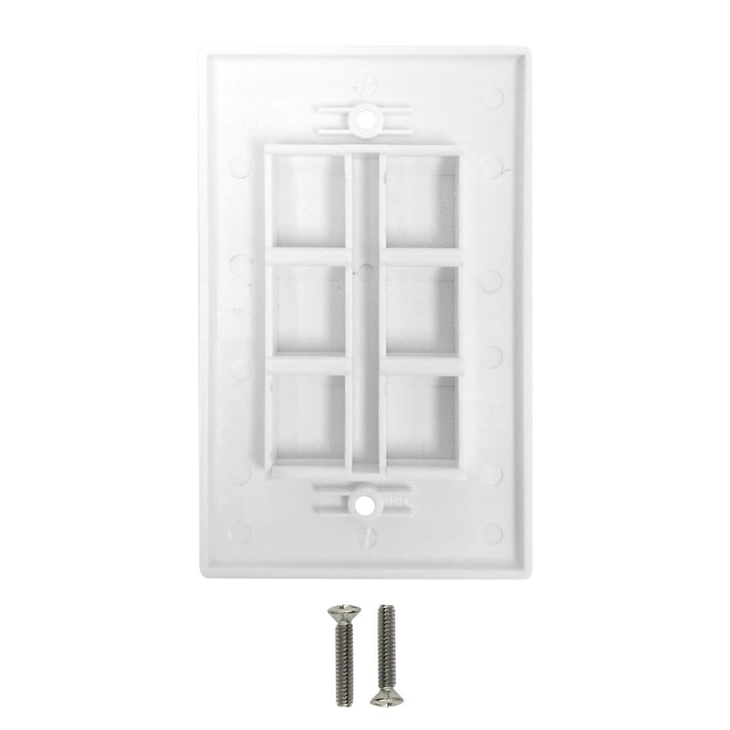 Wall Plate Flush Style, 6-Port Single Gang Keystone - White