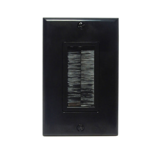 Cable Pass-through Wall Plate, Brush Style, Single Gang Decora - Black