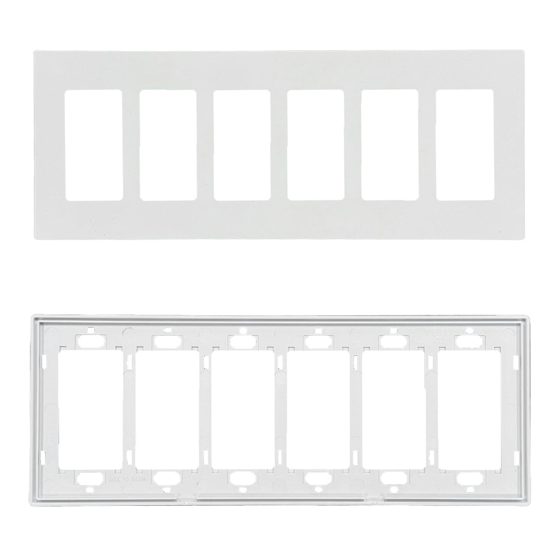 Decora Screw-Less Wall Plate- Six Gang - White