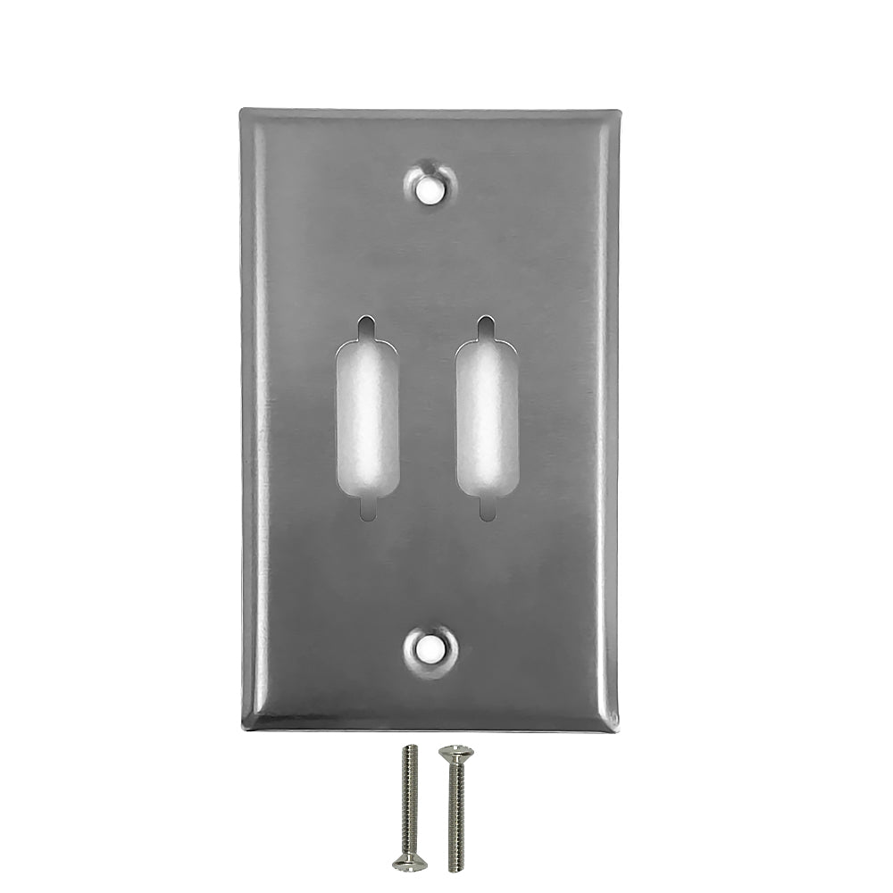 Single Gang - 2x DVI Cutout - Stainless Steel Wall Plate
