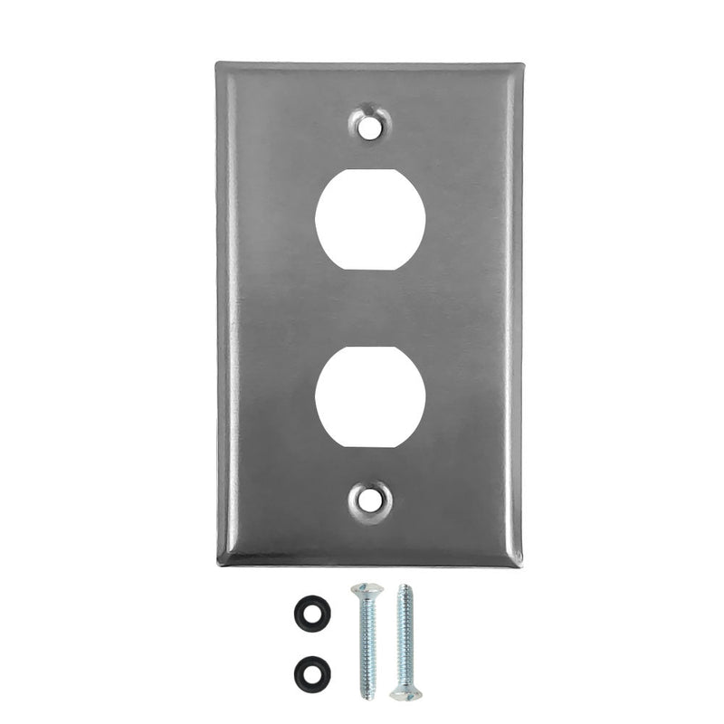 Single Gang Wall Plate 2x Ethernet Bulkhead Hole IP44 Rated - Stainless Steel