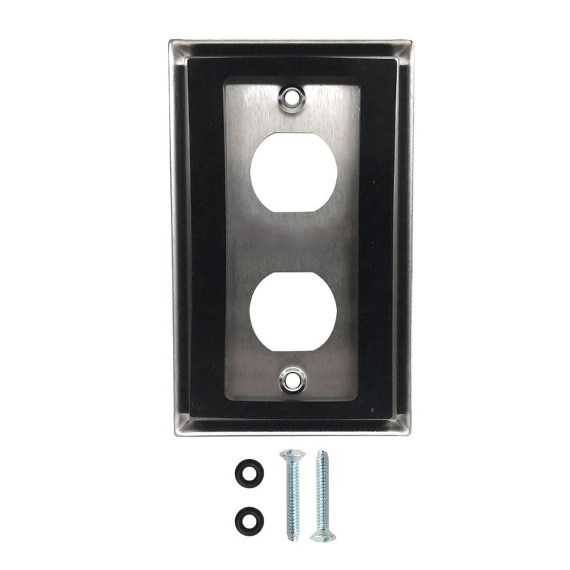 Single Gang Wall Plate 2x Ethernet Bulkhead Hole IP44 Rated - Stainless Steel