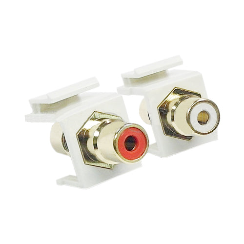 Audio Female/Female Keystone Wall Plate Insert Red & White Color Coded Coupler