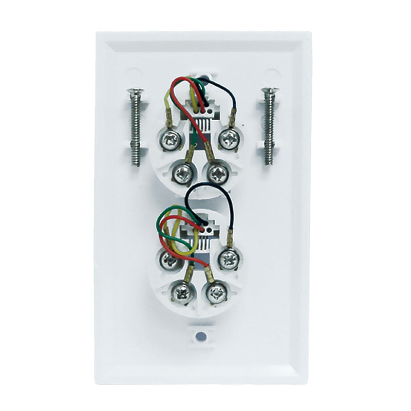 Single gang decora style 2x telephone wall plate 6P4C - White