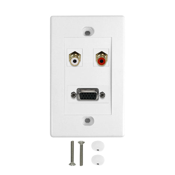 1-Port VGA + Left/Right Audio Wall Plate Kit - White