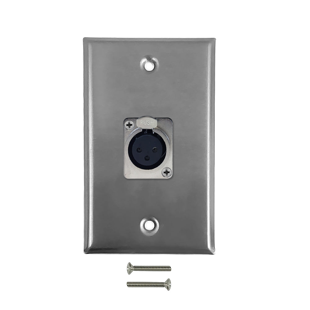 XLR 1 x Female Locking Wall Plate Kit - Stainless Steel