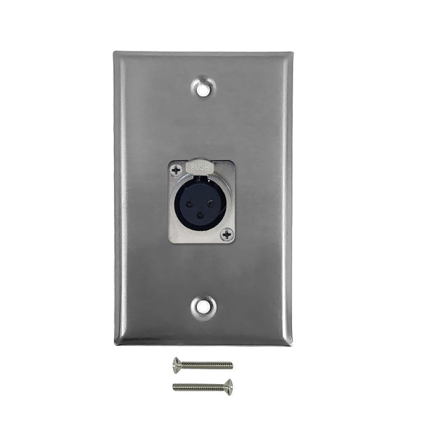 XLR 1 x Female Locking Wall Plate Kit - Stainless Steel