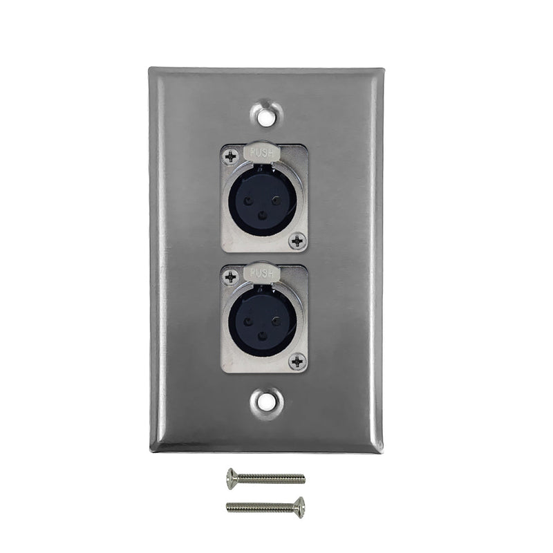 XLR 2 x Female Locking Wall Plate Kit - Stainless Steel